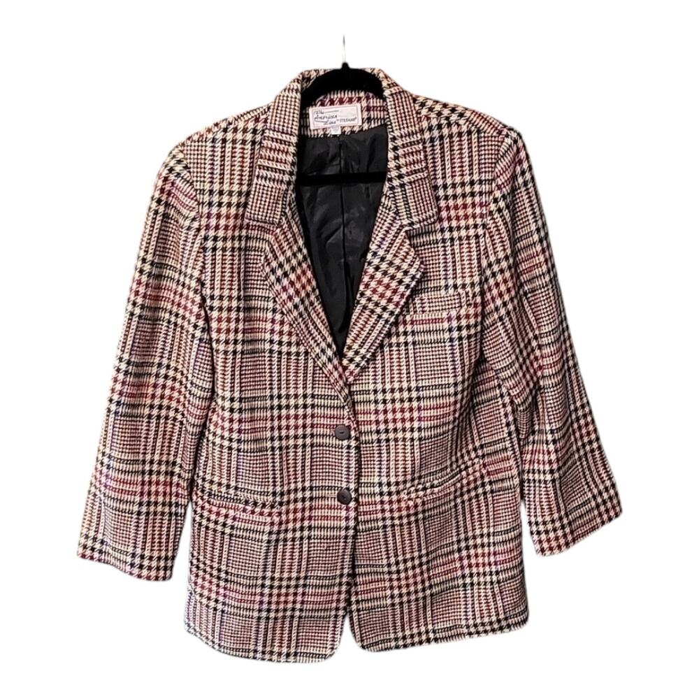 Vintage Stefano American Line Plaid Blazer Womens 12 Wool Blend Preppy Jacket